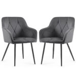 Set 2 scaune dining tapitate din catifea Diamante, 55x58x83 cm, maxim 120 kg, gri grafit