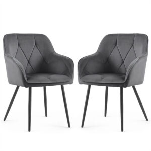 Set 2 scaune dining tapitate din catifea Diamante, 55x58x83 cm, maxim 120 kg, gri grafit