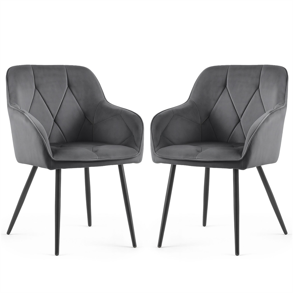Set 2 scaune dining tapitate din catifea Diamante, 55x58x83 cm, maxim 120 kg, gri grafit
