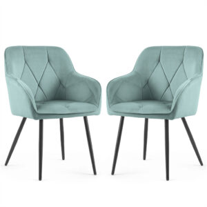 Set 2 scaune dining tapitate din catifea Diamante, 55x58x83 cm, maxim 120 kg, turcoaz