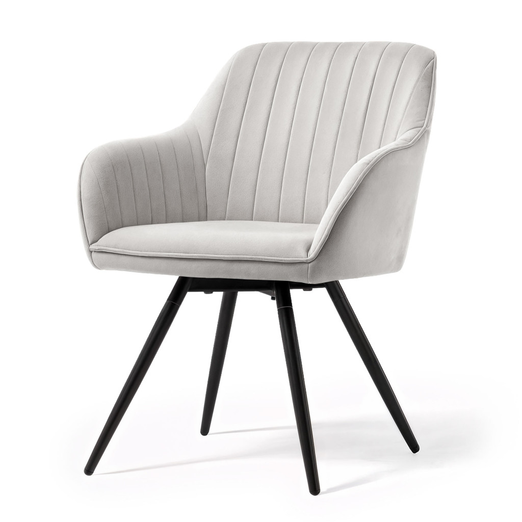 Set 2 scaune dining rotative tapitate din catifea Turno, 55x58x83 cm, maxim 120 kg, gri - imagine 2
