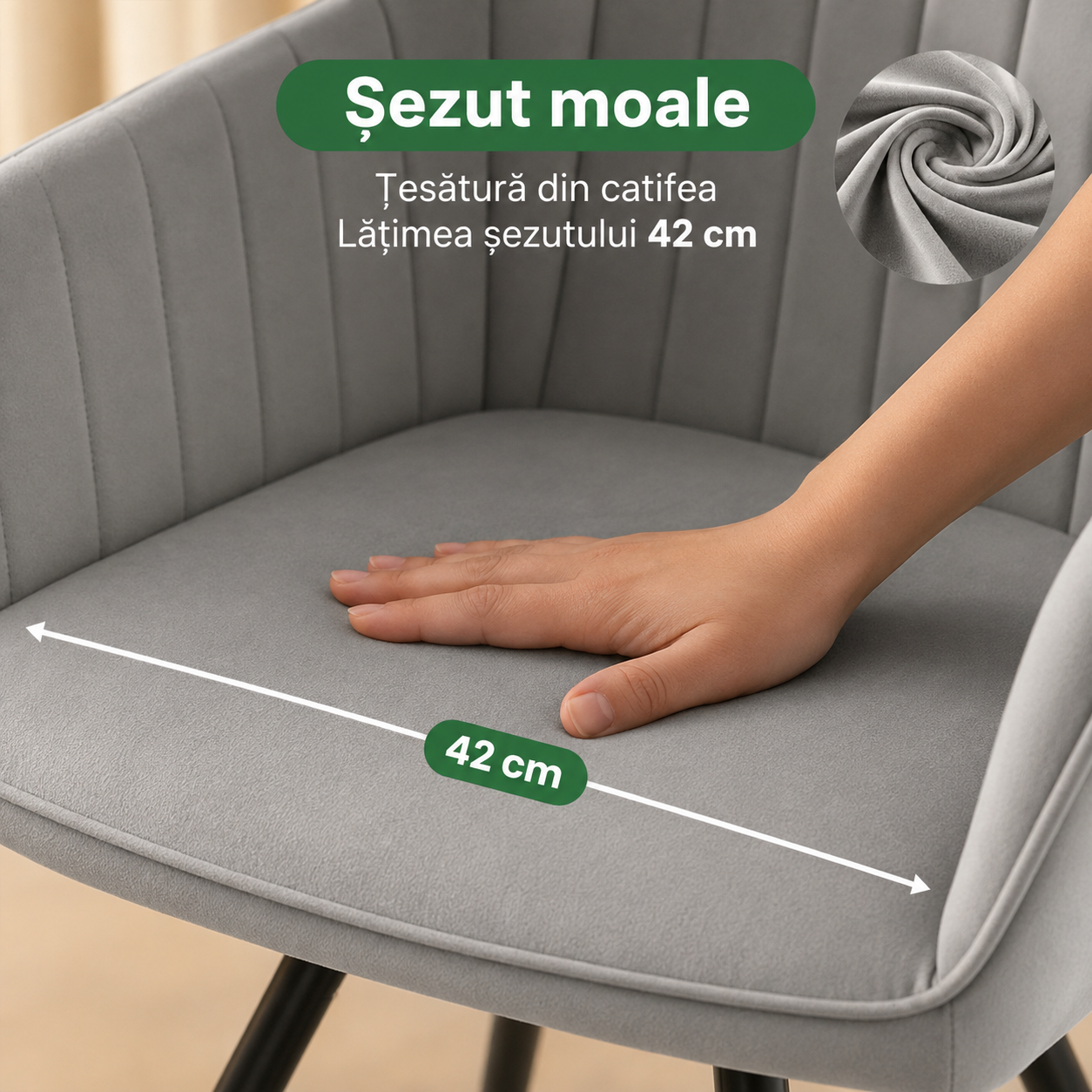 Set 2 scaune dining rotative tapitate din catifea Turno, 55x58x83 cm, maxim 120 kg, gri - imagine 5