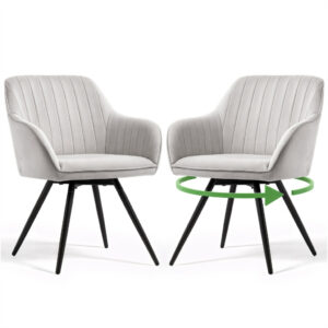 Set 2 scaune dining rotative tapitate din catifea Turno, 55x58x83 cm, maxim 120 kg, gri
