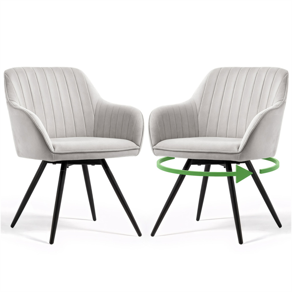 Set 2 scaune dining rotative tapitate din catifea Turno, 55x58x83 cm, maxim 120 kg, gri