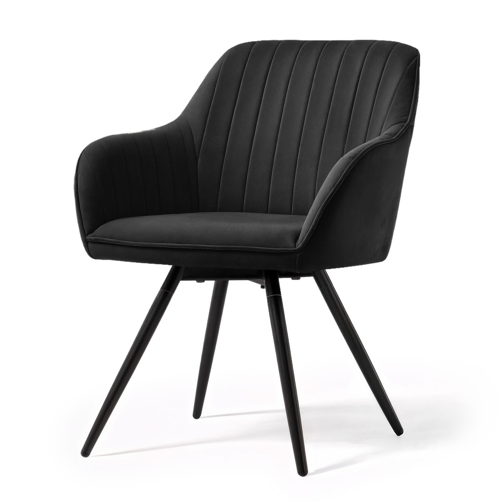 Set 2 scaune dining rotative tapitate din catifea Turno, 55x58x83 cm, maxim 120 kg, negru - imagine 2