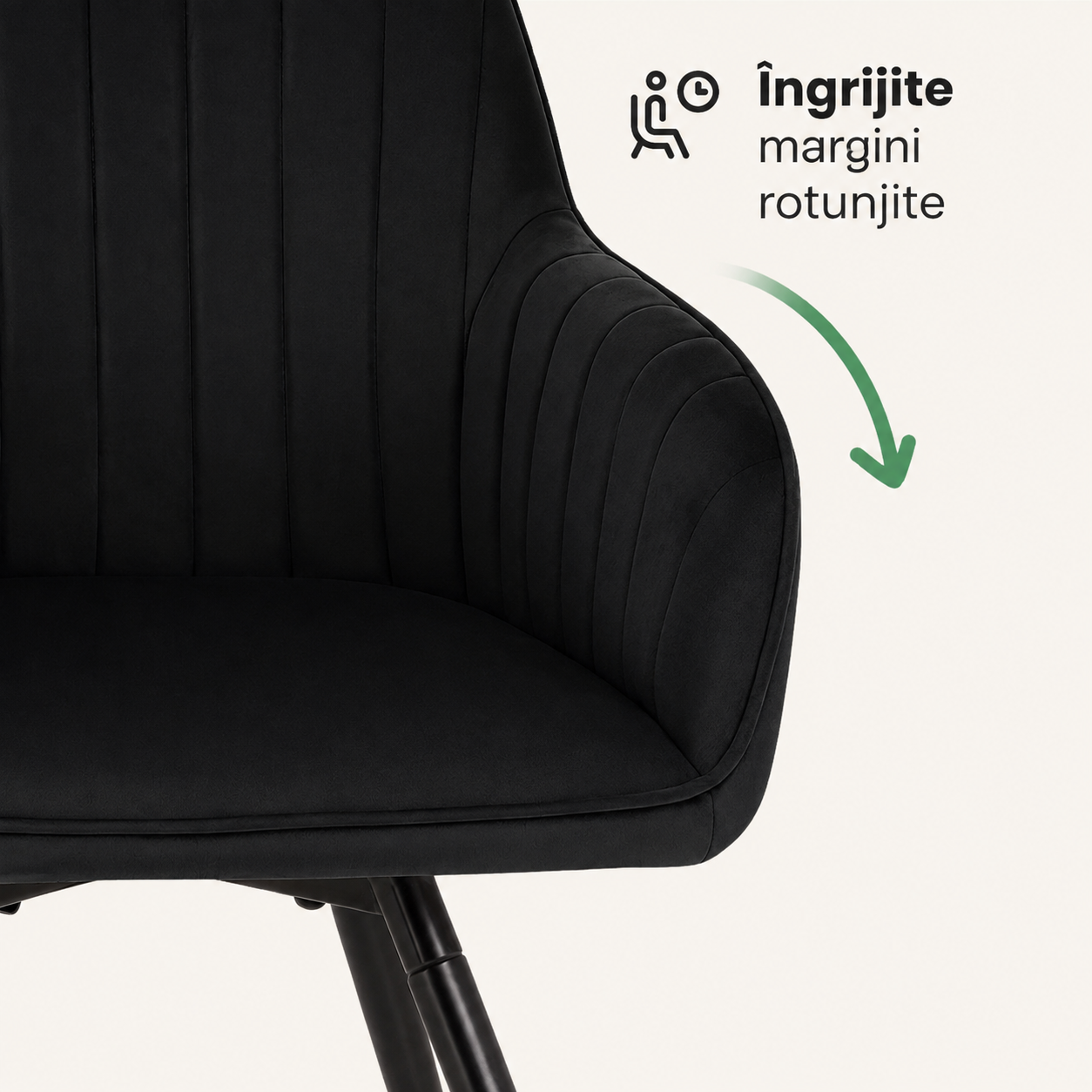 Set 2 scaune dining rotative tapitate din catifea Turno, 55x58x83 cm, maxim 120 kg, negru - imagine 5