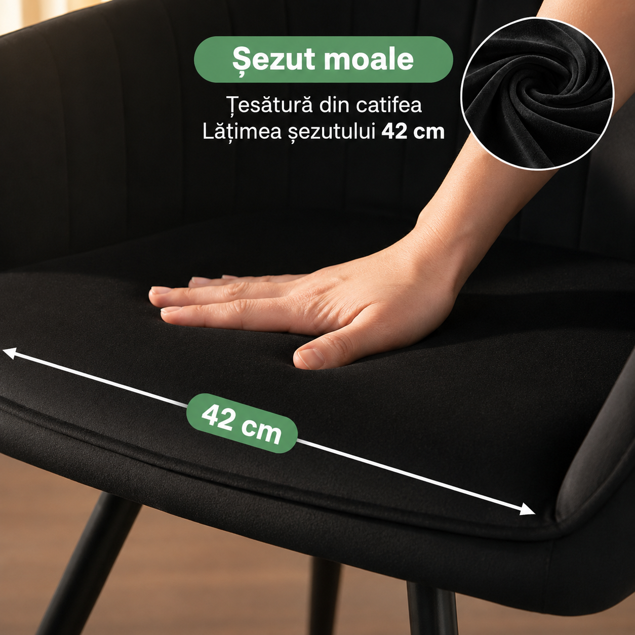 Set 2 scaune dining rotative tapitate din catifea Turno, 55x58x83 cm, maxim 120 kg, negru - imagine 7