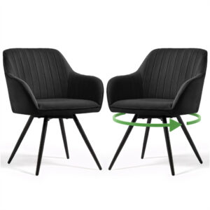 Set 2 scaune dining rotative tapitate din catifea Turno, 55x58x83 cm, maxim 120 kg, negru