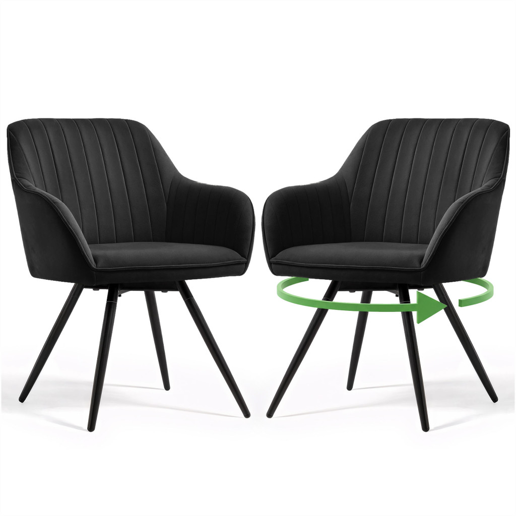 Set 2 scaune dining rotative tapitate din catifea Turno, 55x58x83 cm, maxim 120 kg, negru