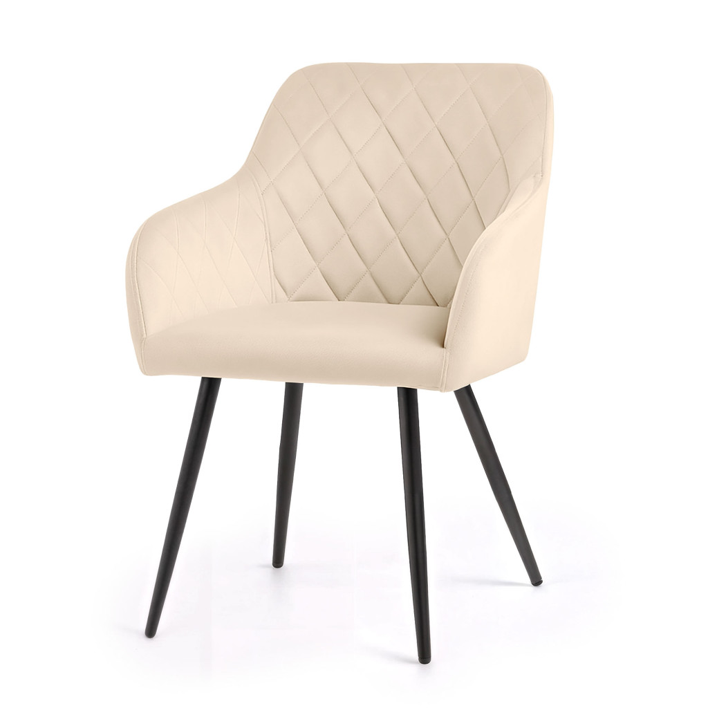 Set 2 scaune dining tapitate Velto, catifea, matlasate cu romburi, 52x58x82 cm, maxim 120 kg, bej - imagine 2