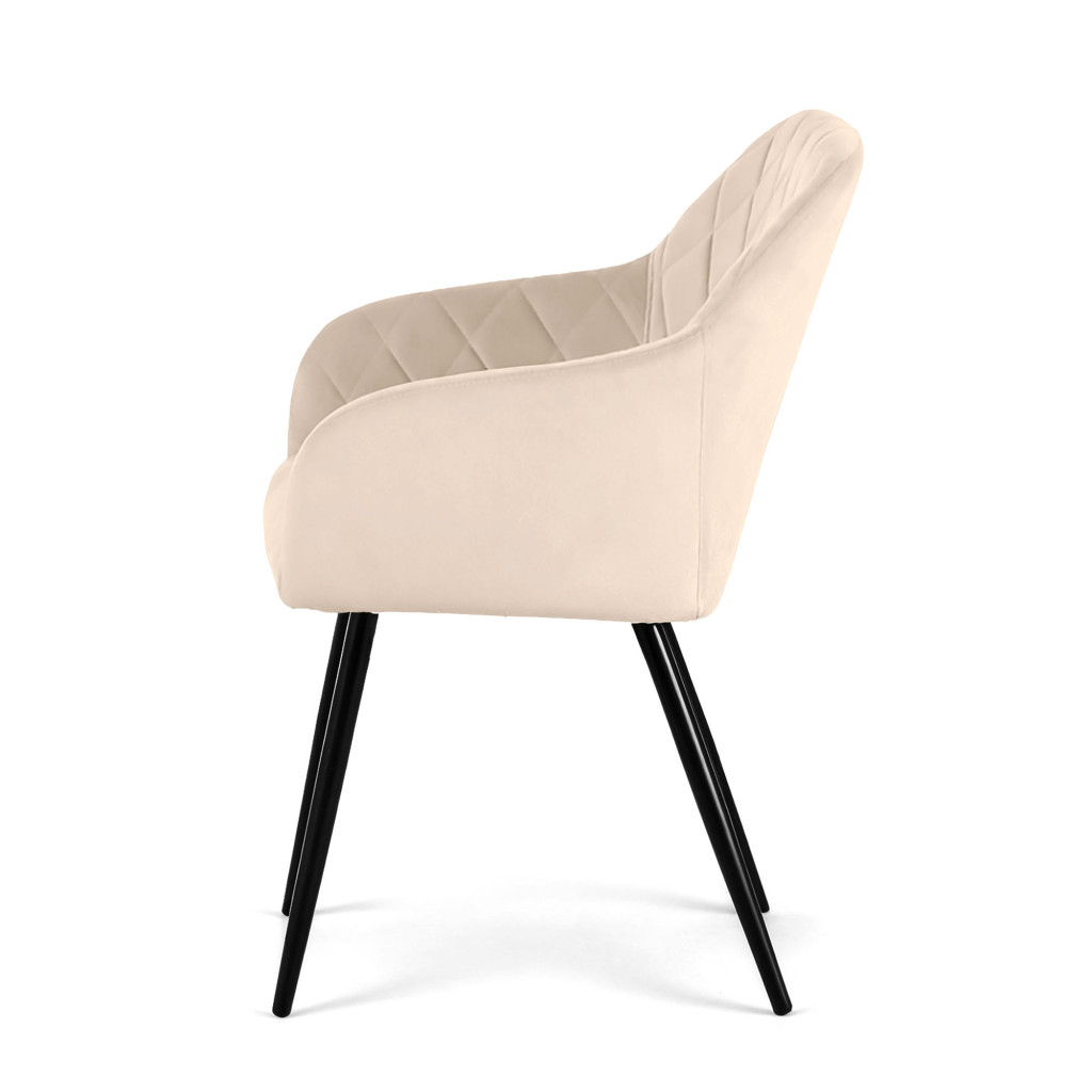 Set 2 scaune dining tapitate Velto, catifea, matlasate cu romburi, 52x58x82 cm, maxim 120 kg, bej - imagine 4