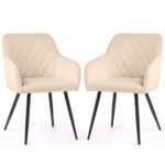Set 2 scaune dining tapitate Velto, catifea, matlasate cu romburi, 52x58x82 cm, maxim 120 kg, bej