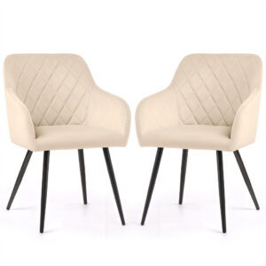 Set 2 scaune dining tapitate Velto, catifea, matlasate cu romburi, 52x58x82 cm, maxim 120 kg, bej