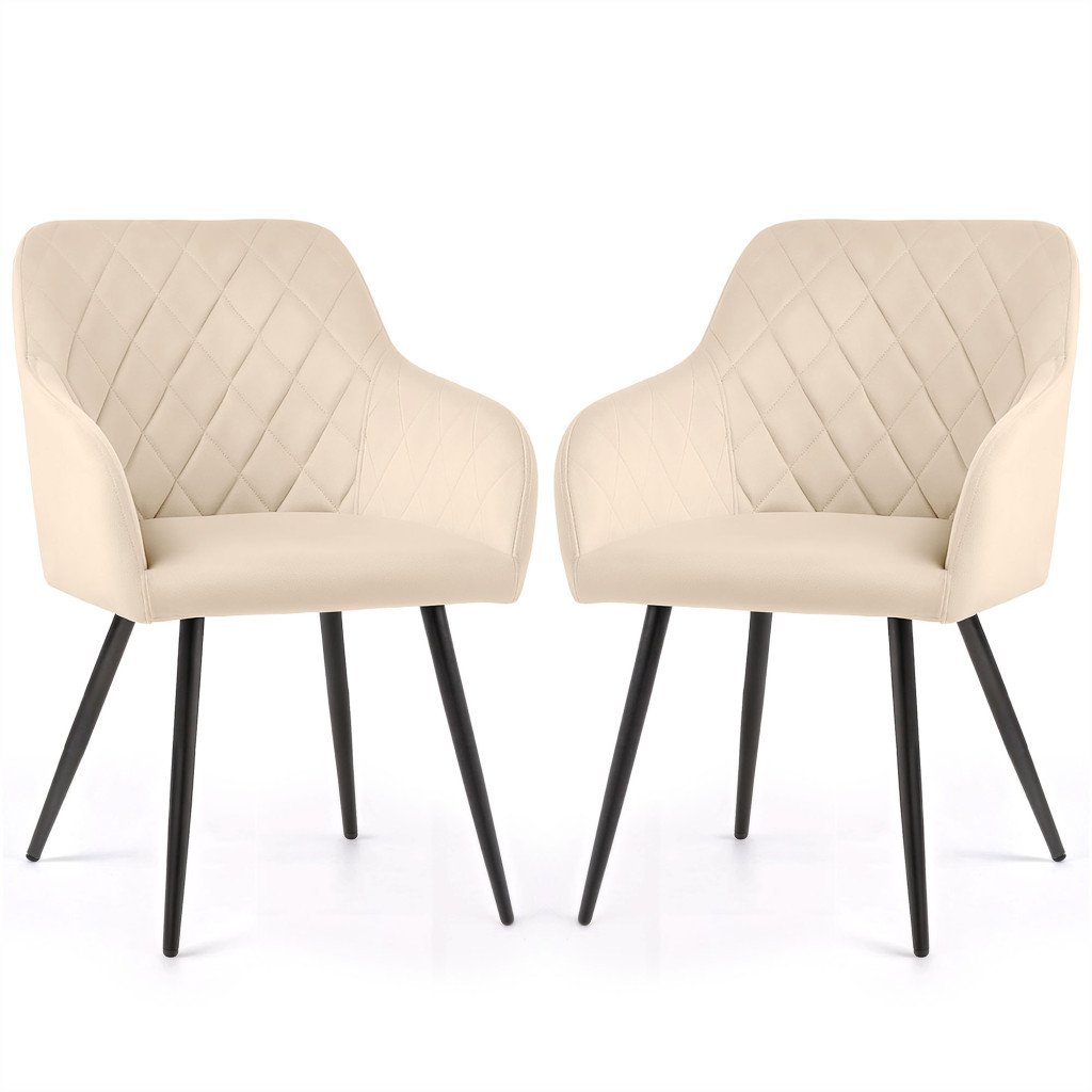 Set 2 scaune dining tapitate Velto, catifea, matlasate cu romburi, 52x58x82 cm, maxim 120 kg, bej