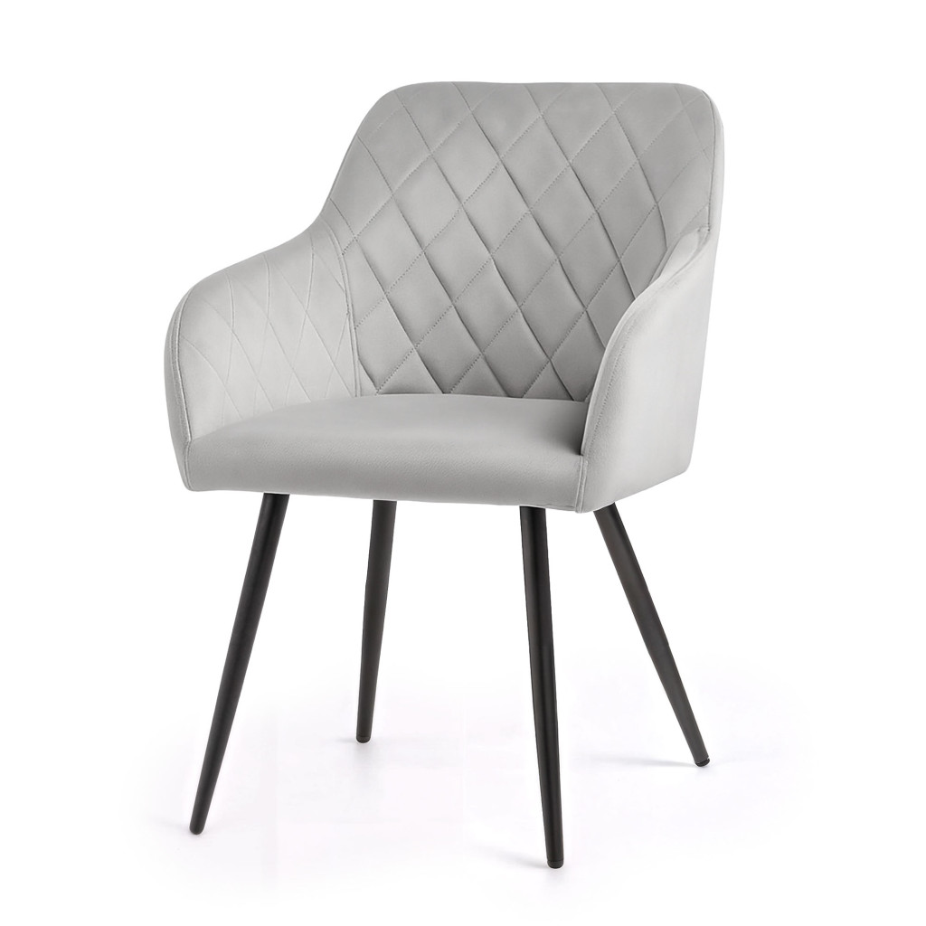 Set 2 scaune dining tapitate Velto, catifea, matlasate cu romburi, 52x58x82 cm, maxim 120 kg, gri - imagine 2