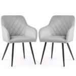 Set 2 scaune dining tapitate Velto, catifea, matlasate cu romburi, 52x58x82 cm, maxim 120 kg, gri