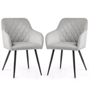 Set 2 scaune dining tapitate Velto, catifea, matlasate cu romburi, 52x58x82 cm, maxim 120 kg, gri