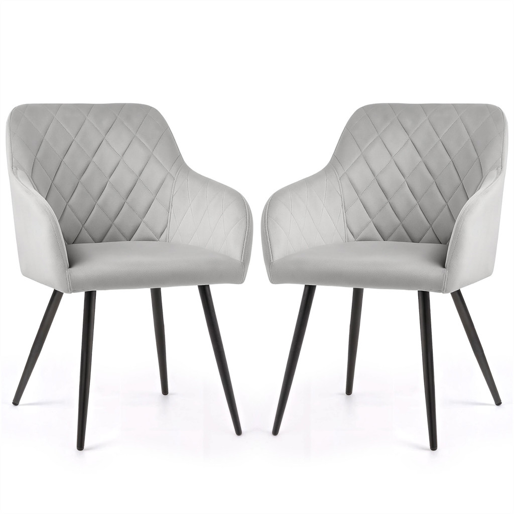 Set 2 scaune dining tapitate Velto, catifea, matlasate cu romburi, 52x58x82 cm, maxim 120 kg, gri