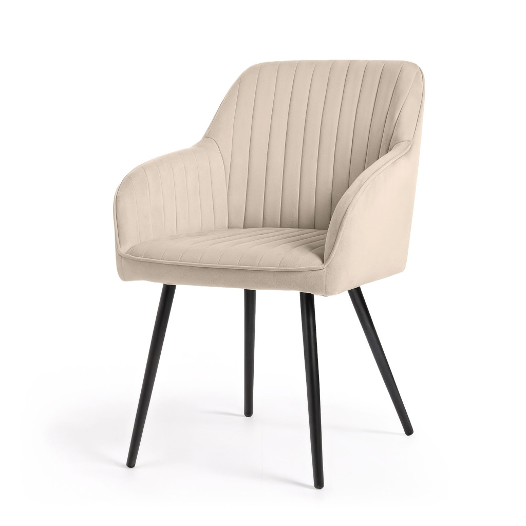 Set 2 scaune dining tapitate din velur Florence, 55x58x82 cm, maxim 120 kg, bej - imagine 2