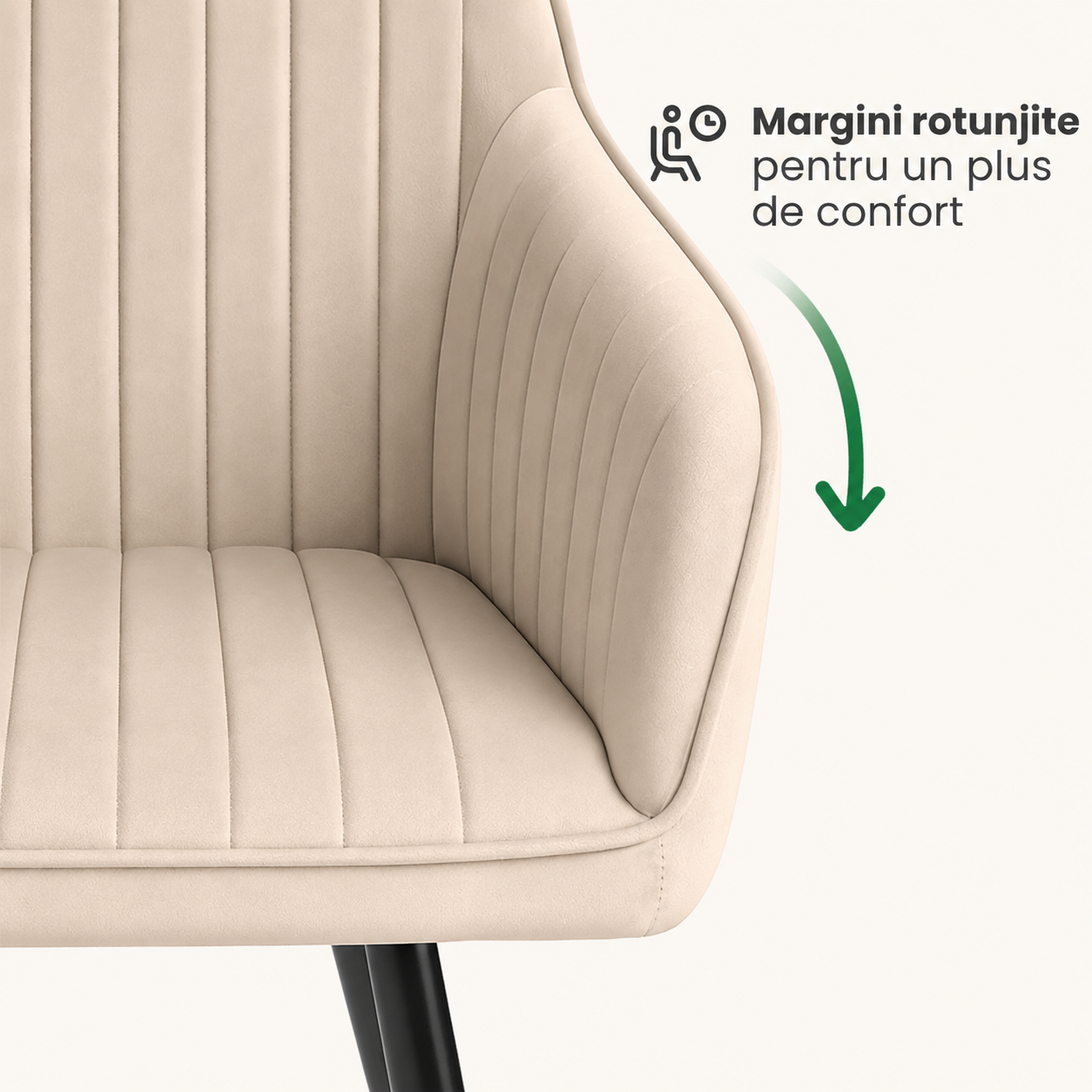 Set 2 scaune dining tapitate din velur Florence, 55x58x82 cm, maxim 120 kg, bej - imagine 5