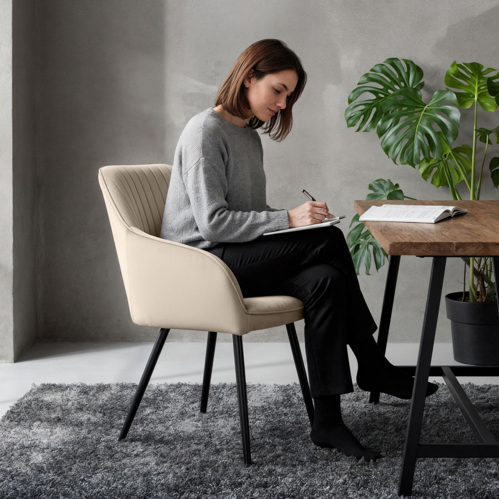 Set 2 scaune dining tapitate din velur Florence, 55x58x82 cm, maxim 120 kg, bej - imagine 8