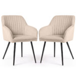 Set 2 scaune dining tapitate din velur Florence, 55x58x82 cm, maxim 120 kg, bej