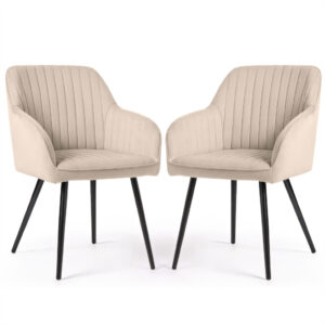 Set 2 scaune dining tapitate din velur Florence, 55x58x82 cm, maxim 120 kg, bej