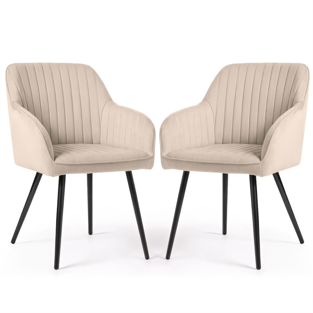 Set 2 scaune dining tapitate din velur Florence, 55x58x82 cm, maxim 120 kg, bej