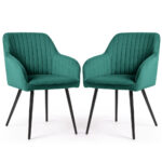 Set 2 scaune dining tapitate din velur Florence, 55x58x82 cm, maxim 120 kg, verde
