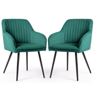 Set 2 scaune dining tapitate din velur Florence, 55x58x82 cm, maxim 120 kg, verde