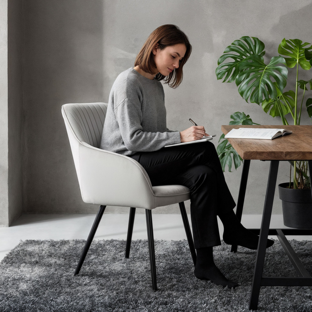 Set 2 scaune dining tapitate din velur Florence, 55x58x82 cm, maxim 120 kg, gri - imagine 12