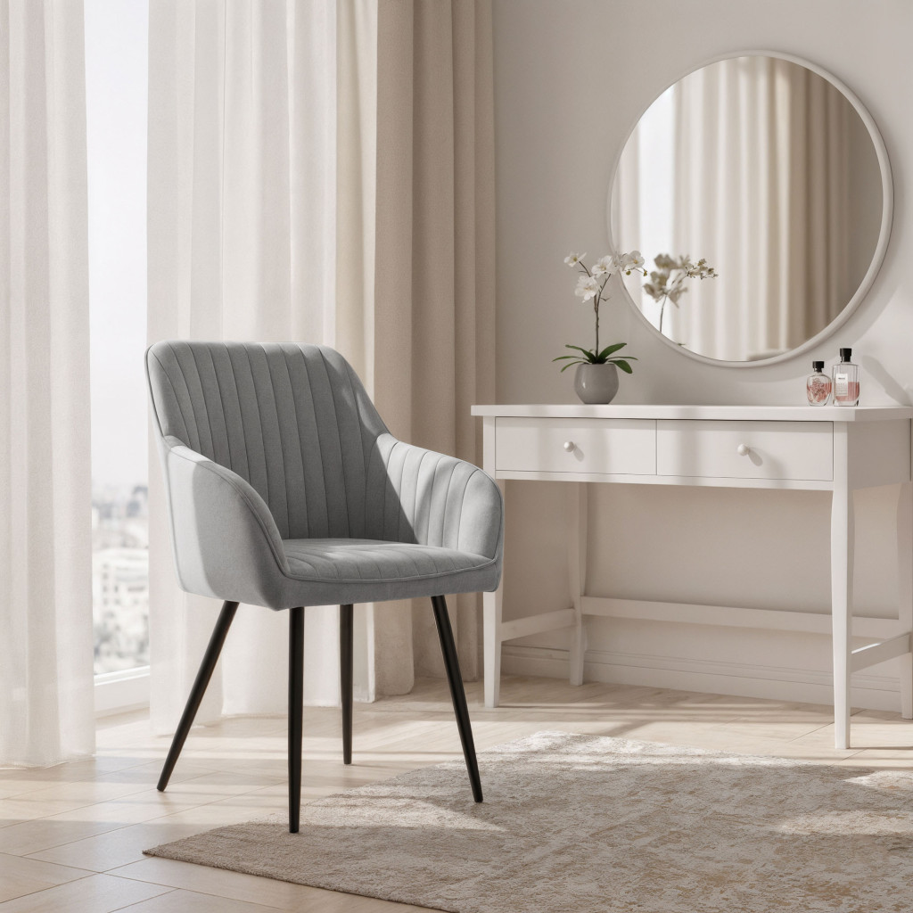 Set 2 scaune dining tapitate din velur Florence, 55x58x82 cm, maxim 120 kg, gri - imagine 8
