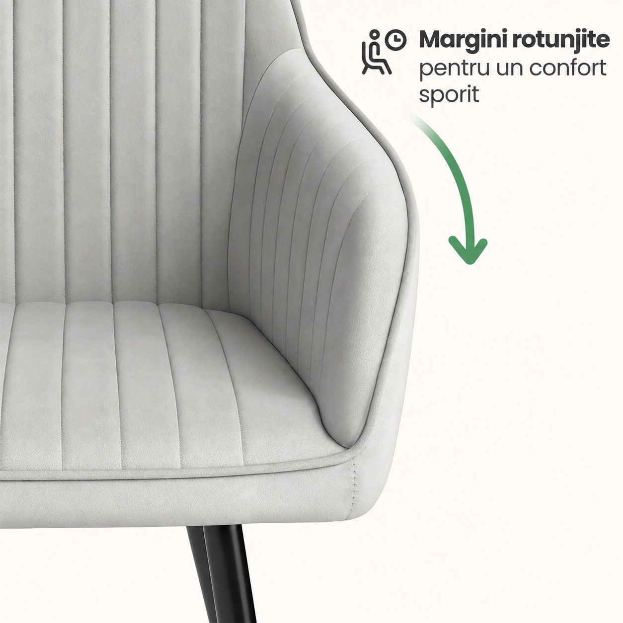 Set 2 scaune dining tapitate din velur Florence, 55x58x82 cm, maxim 120 kg, gri - imagine 7