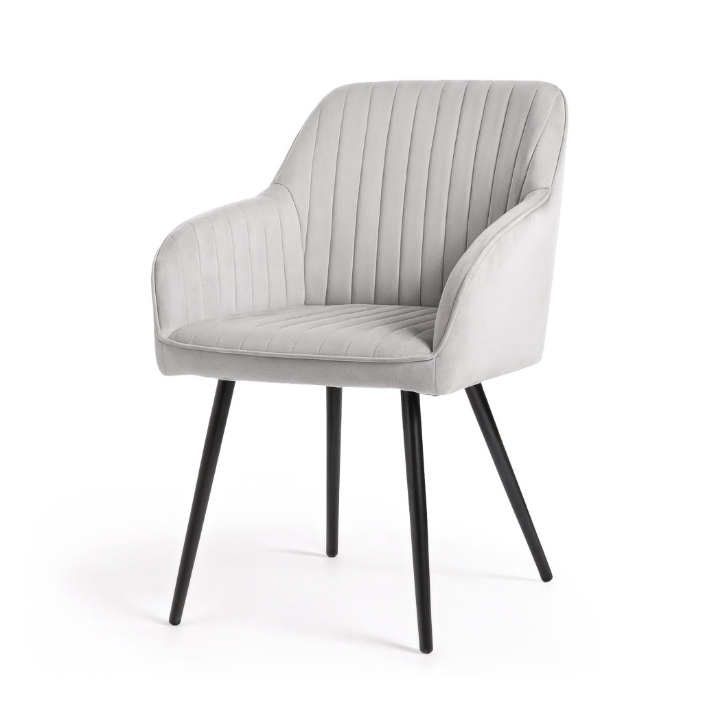 Set 2 scaune dining tapitate din velur Florence, 55x58x82 cm, maxim 120 kg, gri - imagine 6