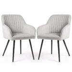 Set 2 scaune dining tapitate din velur Florence, 55x58x82 cm, maxim 120 kg, gri
