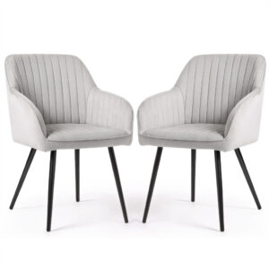 Set 2 scaune dining tapitate din velur Florence, 55x58x82 cm, maxim 120 kg, gri