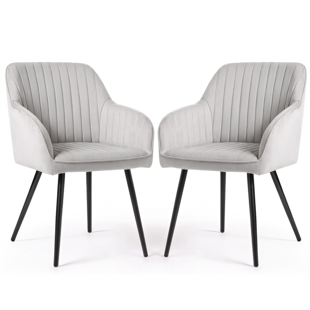 Set 2 scaune dining tapitate din velur Florence, 55x58x82 cm, maxim 120 kg, gri