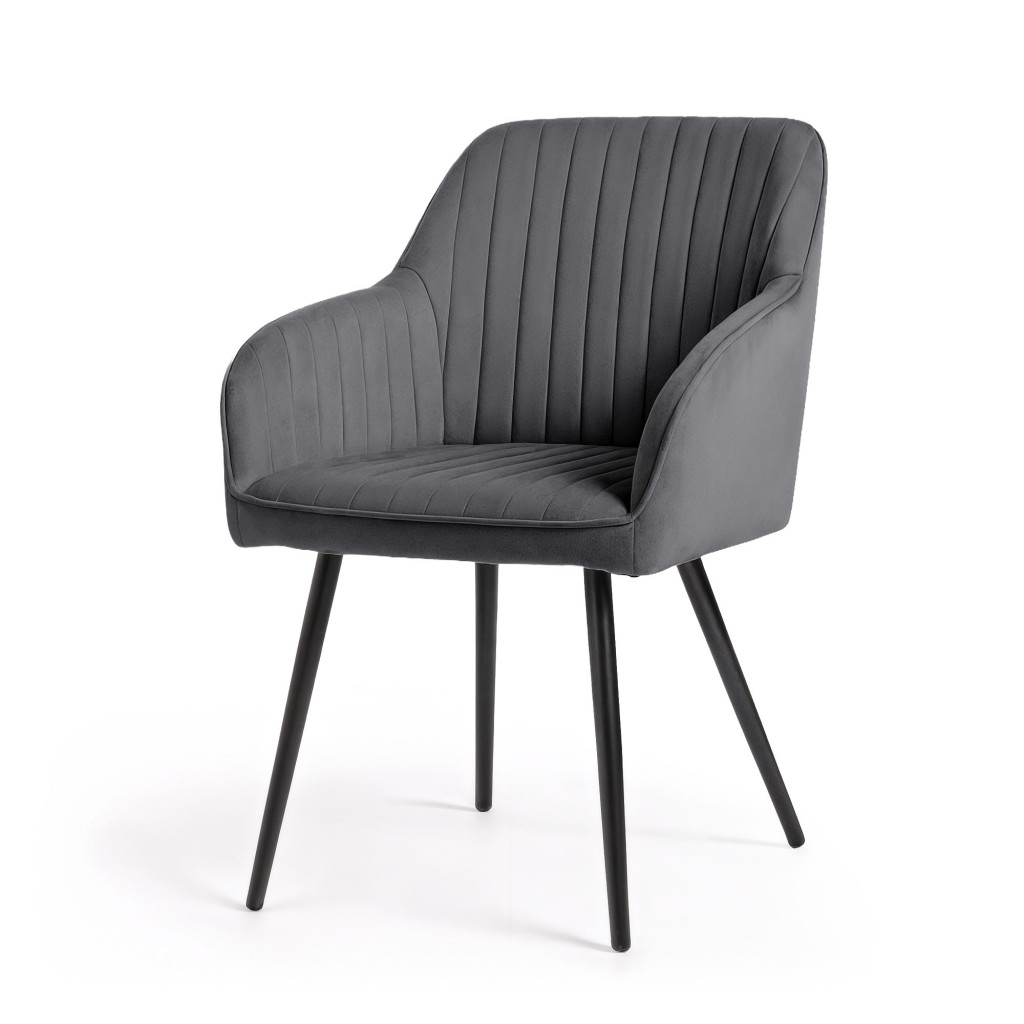 Set 2 scaune dining tapitate din velur Florence, 55x58x82 cm, maxim 120 kg, gri grafit - imagine 2