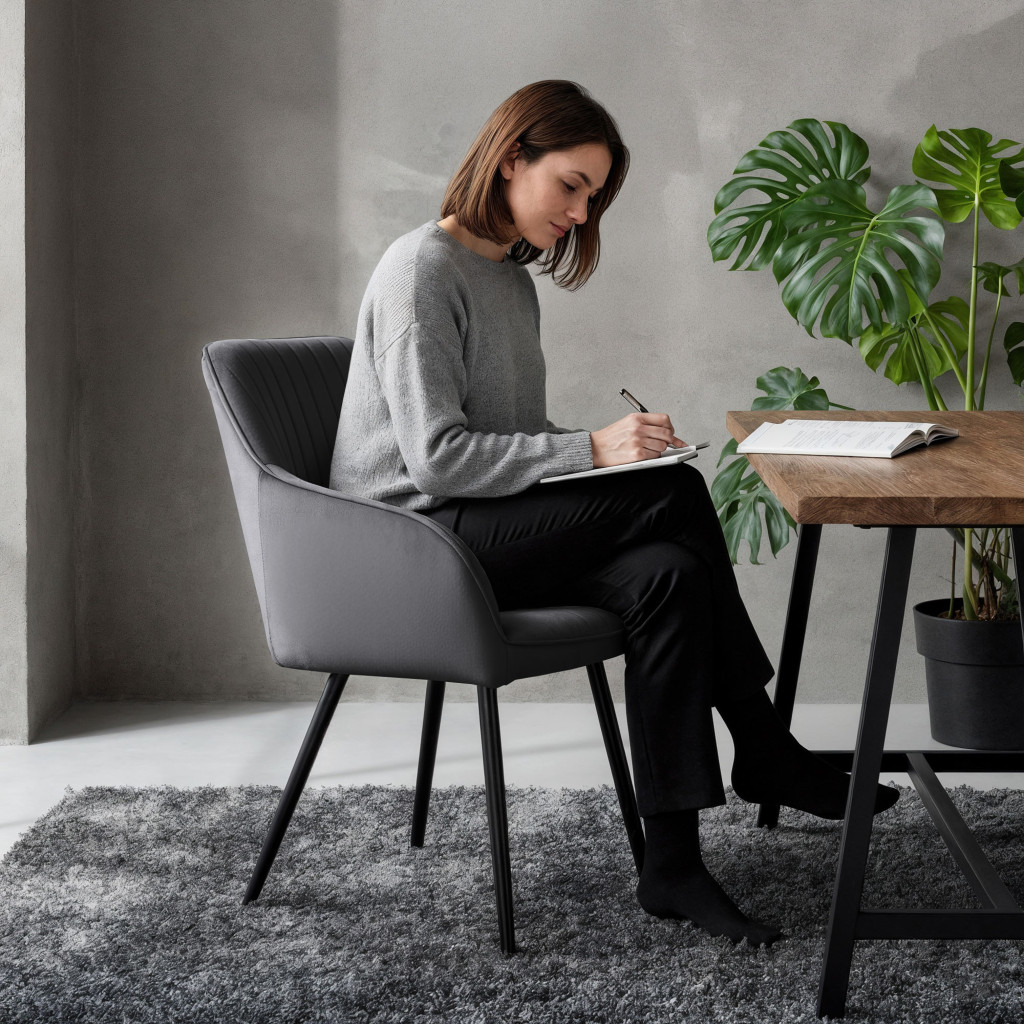 Set 2 scaune dining tapitate din velur Florence, 55x58x82 cm, maxim 120 kg, gri grafit - imagine 8