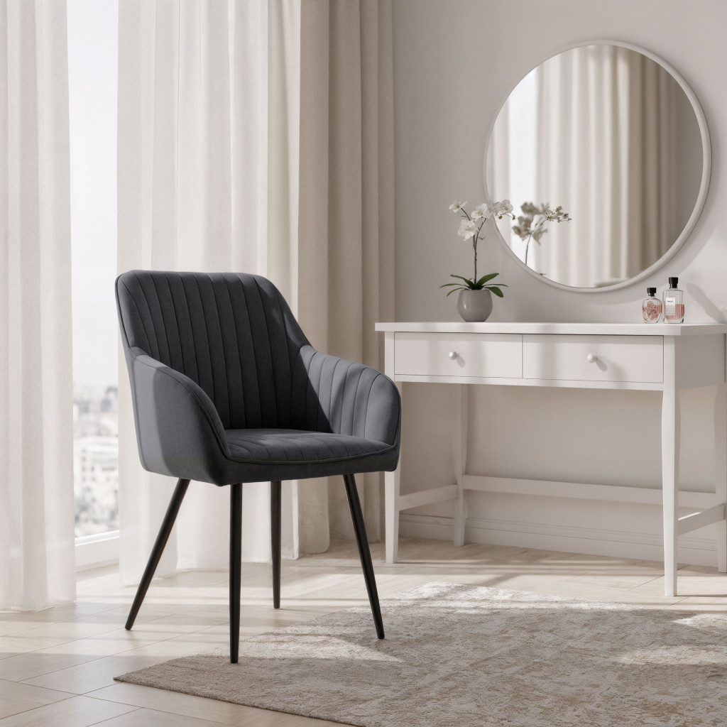 Set 2 scaune dining tapitate din velur Florence, 55x58x82 cm, maxim 120 kg, gri grafit - imagine 12