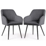 Set 2 scaune dining tapitate din velur Florence, 55x58x82 cm, maxim 120 kg, gri grafit