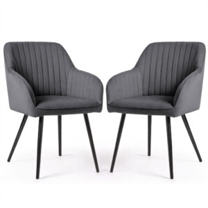 Set 2 scaune dining tapitate din velur Florence, 55x58x82 cm, maxim 120 kg, gri grafit