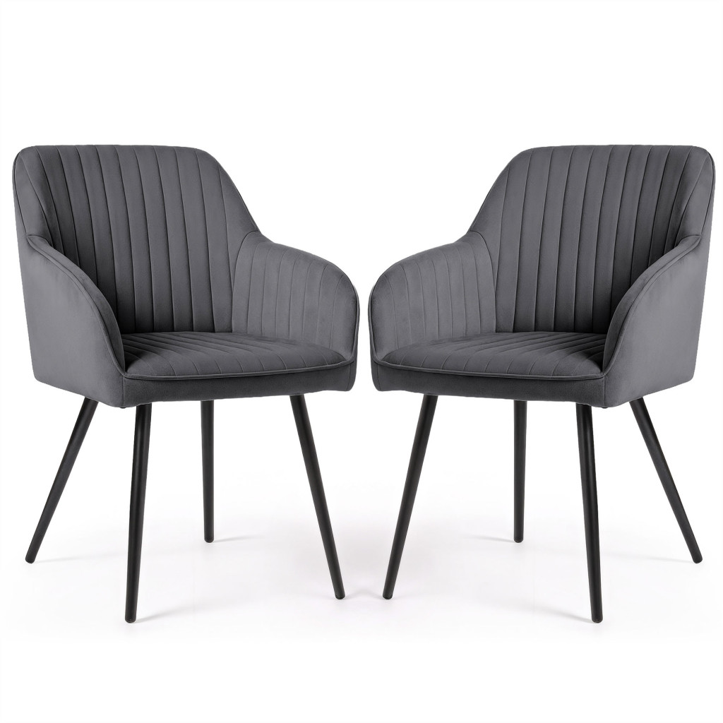 Set 2 scaune dining tapitate din velur Florence, 55x58x82 cm, maxim 120 kg, gri grafit