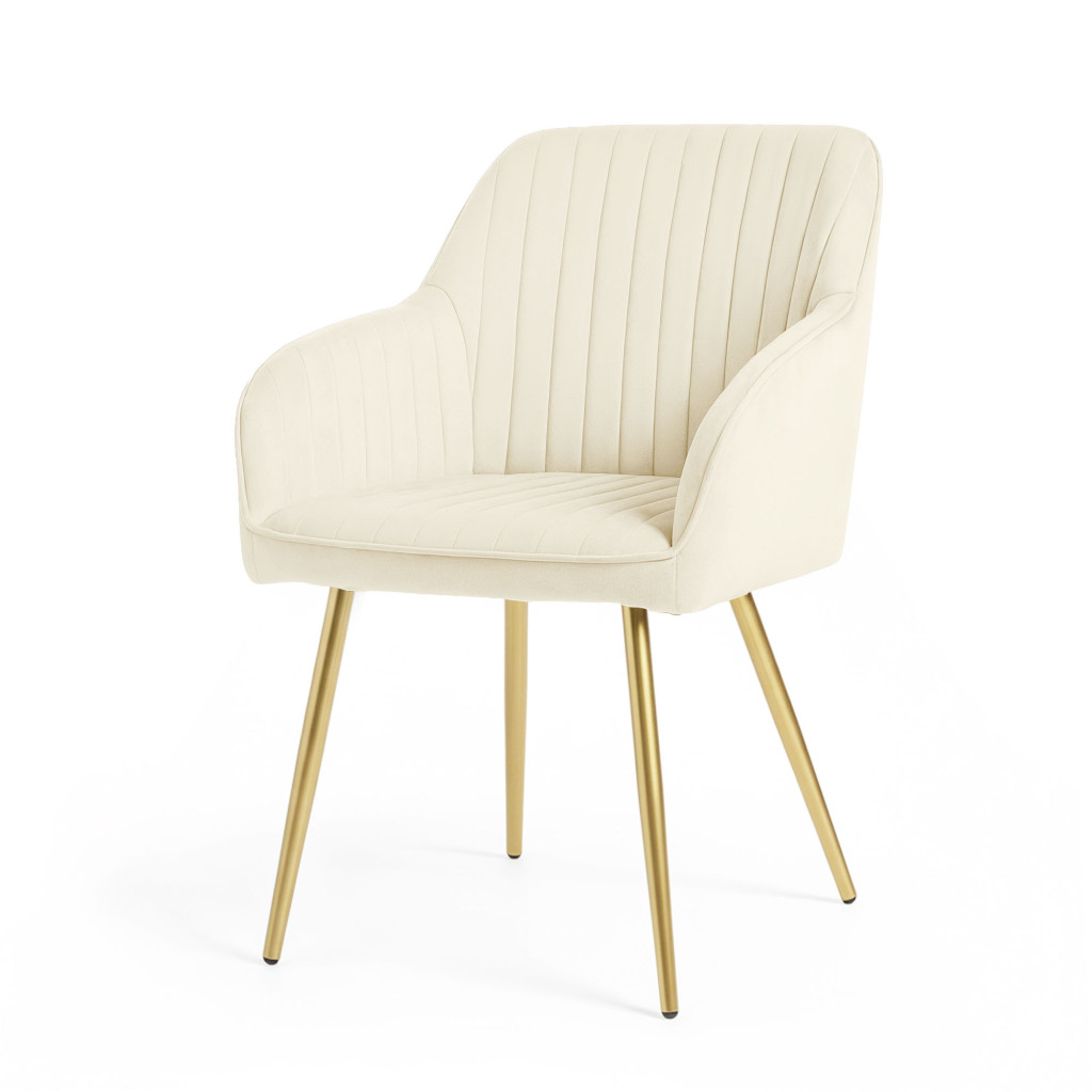 Set 2 scaune dining tapitate din velur Florence, 55x58x82 cm, maxim 120 kg, crem - imagine 2