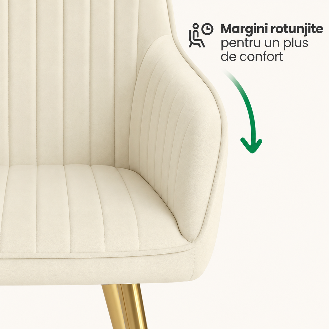 Set 2 scaune dining tapitate din velur Florence, 55x58x82 cm, maxim 120 kg, crem - imagine 3