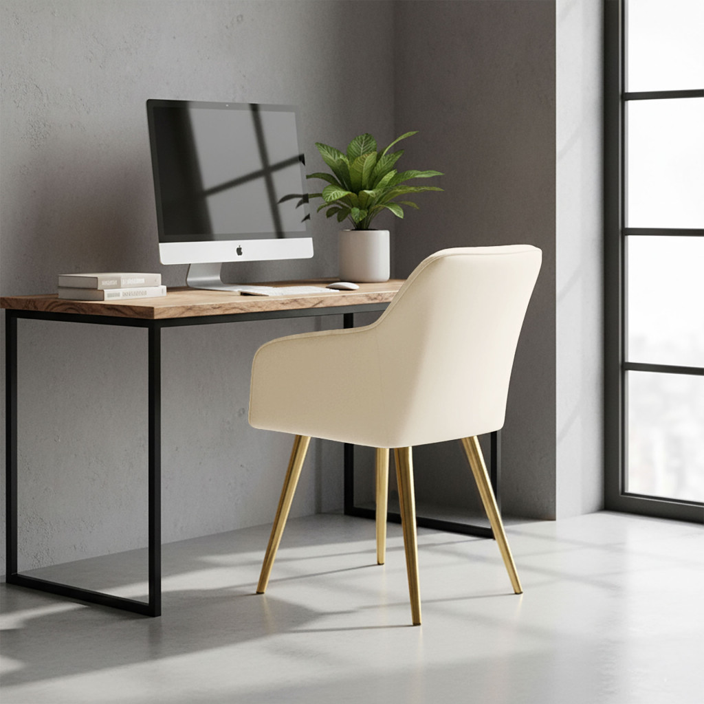 Set 2 scaune dining tapitate din velur Florence, 55x58x82 cm, maxim 120 kg, crem - imagine 12