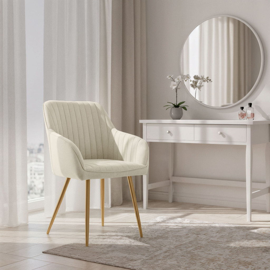 Set 2 scaune dining tapitate din velur Florence, 55x58x82 cm, maxim 120 kg, crem - imagine 13