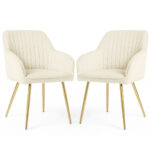 Set 2 scaune dining tapitate din velur Florence, 55x58x82 cm, maxim 120 kg, crem