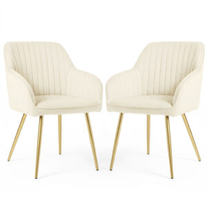 Set 2 scaune dining tapitate din velur Florence, 55x58x82 cm, maxim 120 kg, crem