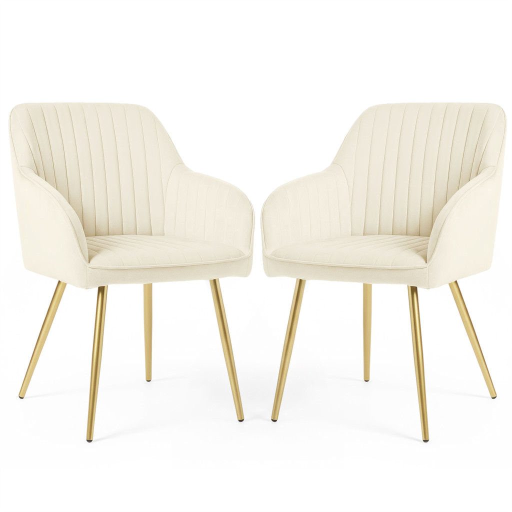 Set 2 scaune dining tapitate din velur Florence, 55x58x82 cm, maxim 120 kg, crem